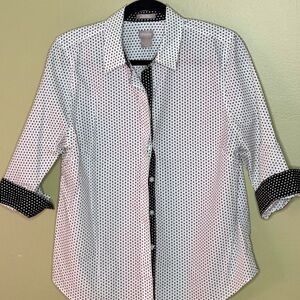 Chico’s No-Iron Cotton Black & White Polka Dot Button-Up Shirt